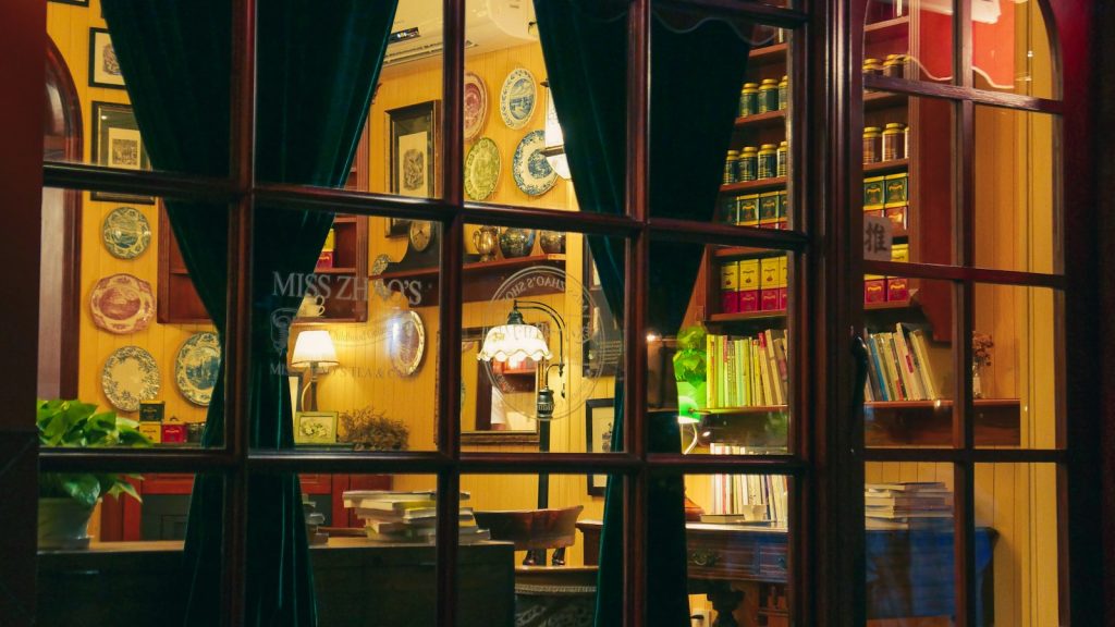 a view of a room through a window