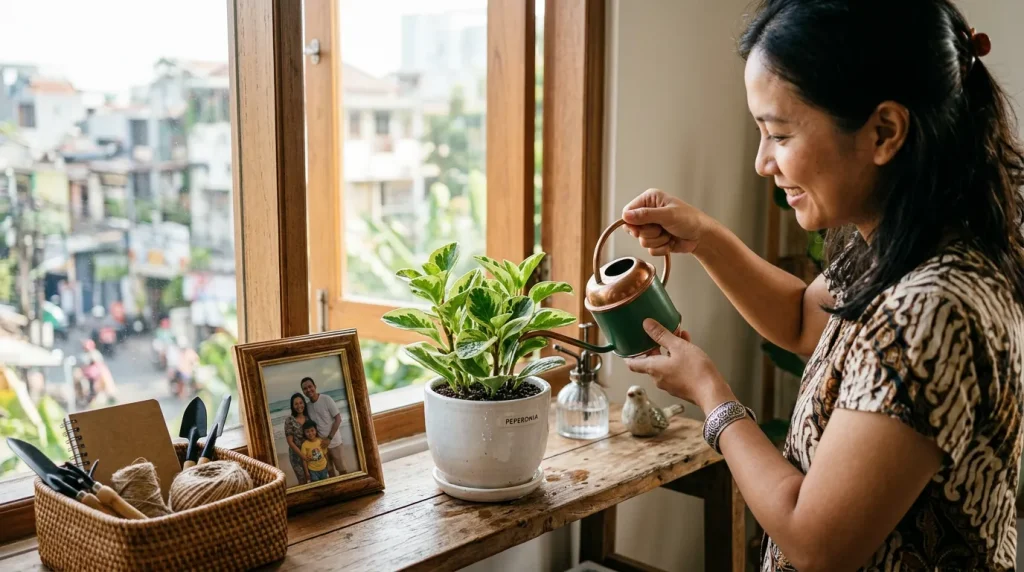 Pot Kecil dengan Tanaman atau Bunga