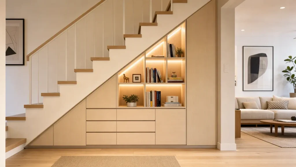 Area Bawah Tangga Menjadi Penyimpanan Built-in